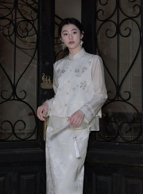 年中【泠川】新中式订婚系列白色蕾丝刺绣三件套女