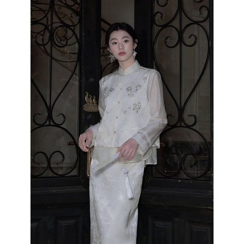 闭店清仓【泠川】新中式订婚系列白色蕾丝刺绣三件套女