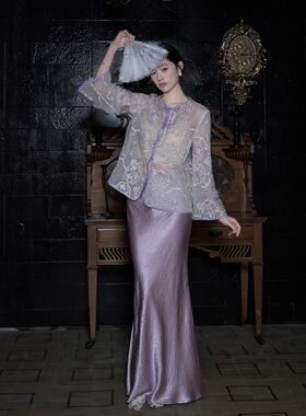 年中清仓【琉璃月】新中式桑蚕丝刺绣微透衬衫醋酸半裙汉服套装
