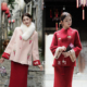 CHAOMEI 红葡萄 新中式 冯 国风新年红刺绣羊毛大衣双面穿套装