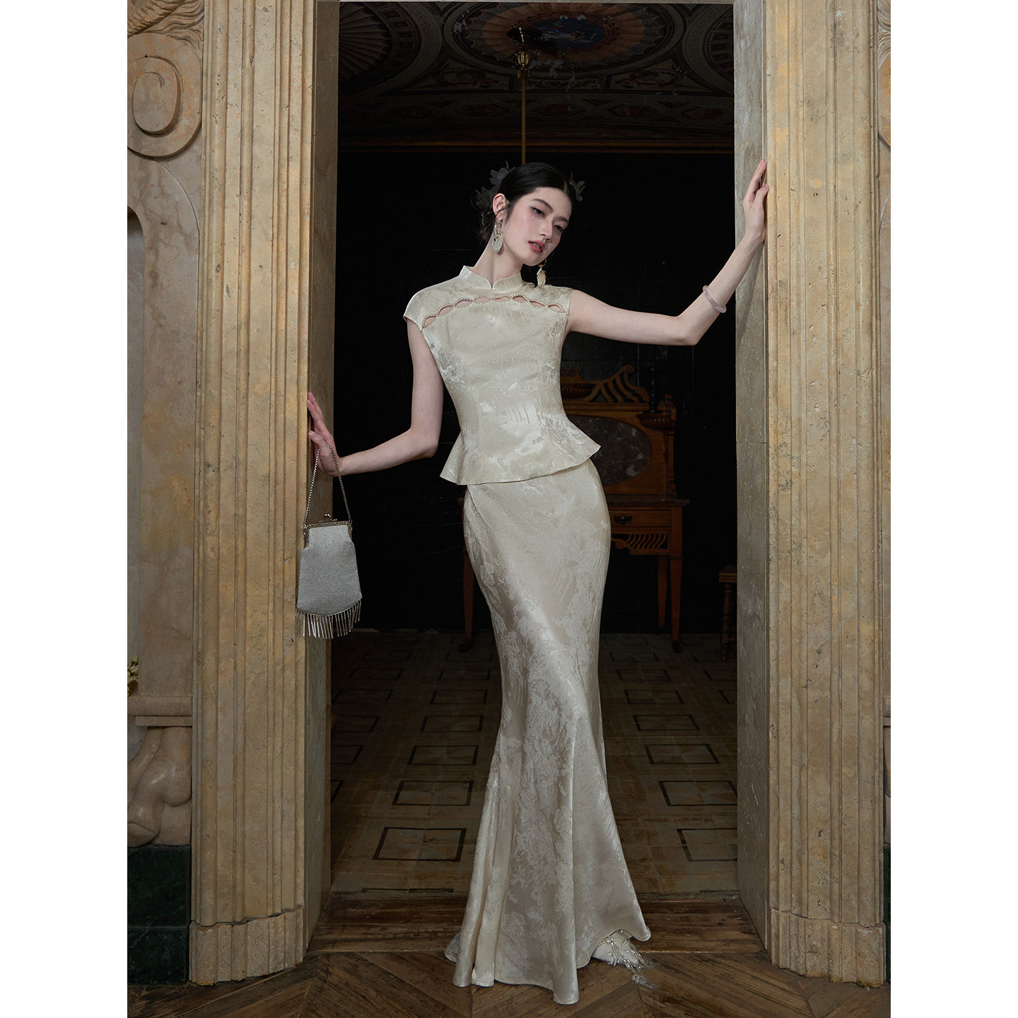 MOPASSANT 4/7上新【润玉】新中式设计订婚礼服宴会马甲半裙套装
