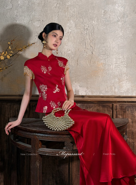 MOPASSANT【绯宴】新中式红色婚礼新娘服敬酒服刺绣串珠汉服套装