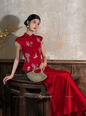MOPASSANT【绯宴】新中式红色婚礼新娘服敬酒服刺绣串珠汉服套装