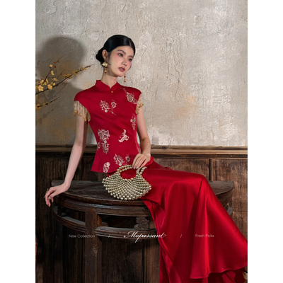 MOPASSANT【绯宴】新中式红色婚礼新娘服敬酒服刺绣串珠汉服套装