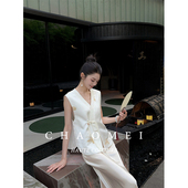 木兰 新中式 人丝V领马甲上衣 年终特惠 醋酸鱼尾吊带裙套装