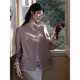 MOPASSANT 新中式 双面可穿醋酸刺绣宽松外套半裙套装 紫葡吟