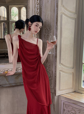 MOPASSANT【棠醉】新中式红色婚礼新娘设计感吊带连衣裙