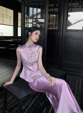 MOPASSANT【紫风铃】5/10 新中式紫色醋酸刺绣马甲半裙汉服套装