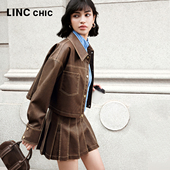 LINC金羽杰皮衣外套女2025新款 蛋白皮宽松短箱夹克外套女FU132Y
