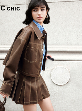 LINC金羽杰皮衣外套女2025新款蛋白皮宽松短箱夹克外套女FU132Y