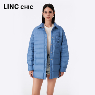 LINC金羽杰春季衬衫羽绒服女中长款轻薄羽绒服女松弛感羽绒外套女