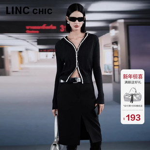 绵羊毛针织开衫 修身 女S233CR398Y 毛衣开衫 LINC金羽杰连帽针织衫