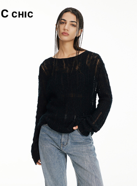 LINCCHIC金羽杰春季新款编织感罩衫微透防晒针织衫女S241SW320Y