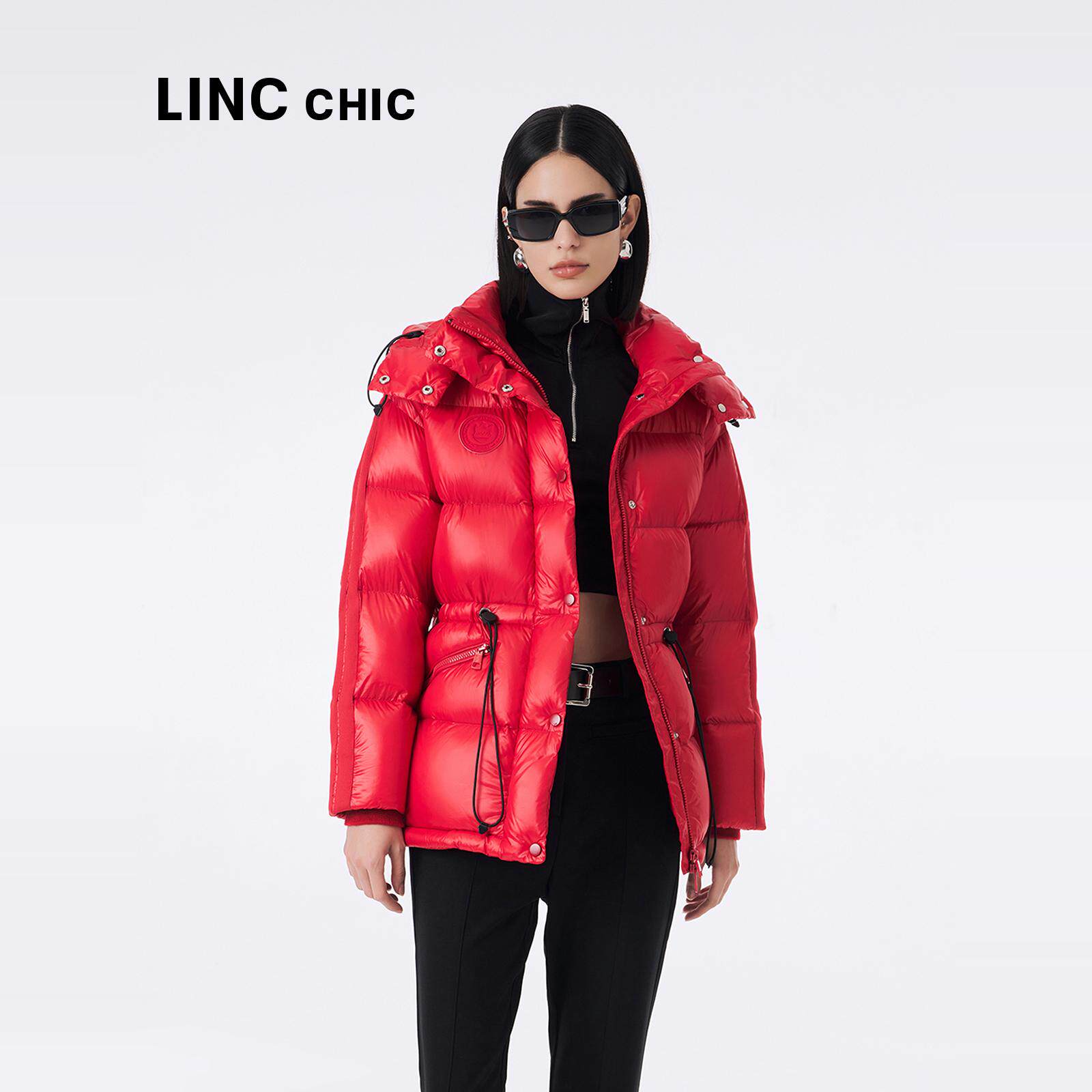 LINCCHIC金羽杰短款羽绒服女款新款红色超轻亮彩面包服羽绒服2325