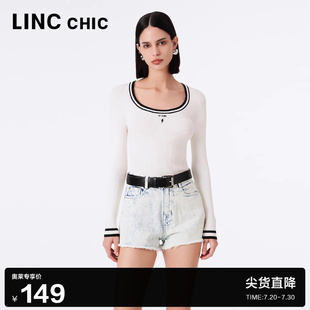 U領修身 LINC金羽杰新款 針織衫 法式 女S233SW459Y 打底肌理感針織衫