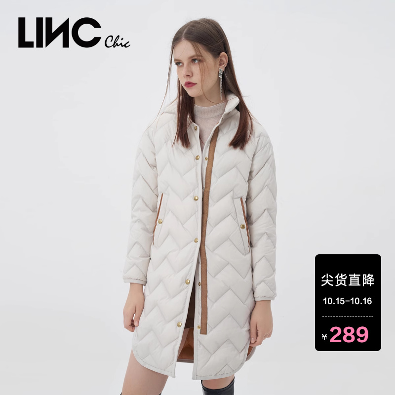 LINC金羽杰羽绒服衬衫式轻薄中长款羽绒服女秋冬保暖外套女6370