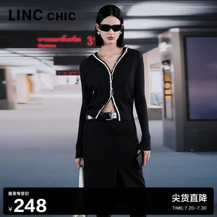 女S233CR398Y LINC金羽杰连帽针织衫 毛衣开衫 修身 绵羊毛针织开衫