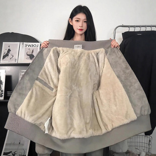 美式复古扎染加绒加厚皮衣夹克男冬季痞帅高级感棉袄立领机车外套