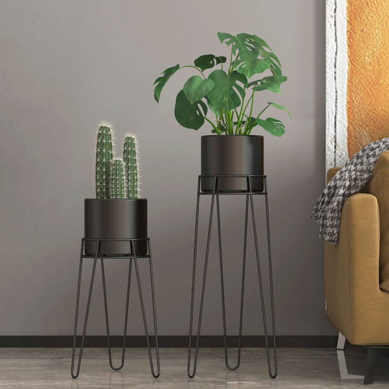 北欧U形三脚架铁艺金属轻奢简约现代客厅室内花盆绿萝落地置物架