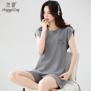 夏季 休闲宽松短裤 2025新款 100%纯棉背心睡衣女薄款 无袖 家居服套装