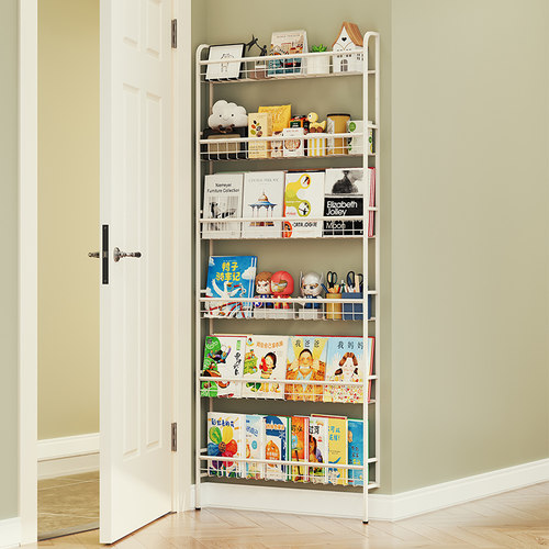 书架壁挂门后置物架儿童绘本超薄书柜窄铁艺缝隙省空间墙上免打孔