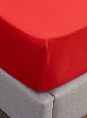 大红色纯棉床笠单件结婚喜庆床罩双人床全包床单防滑固定1.8m1.5m