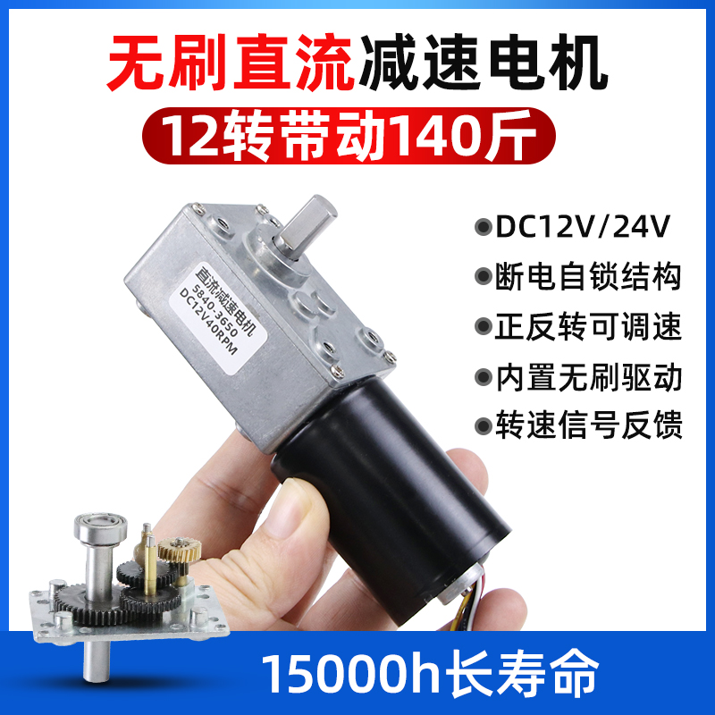 无刷直流减速电机12v24v蜗轮蜗杆5840微型3650调速低速慢速小马达