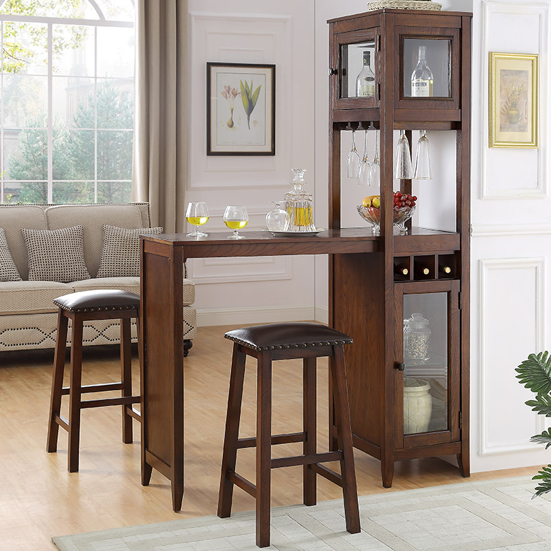 美式实木吧台桌椅酒柜一体家用客厅餐厅隔断柜吧台靠墙伸缩高脚桌