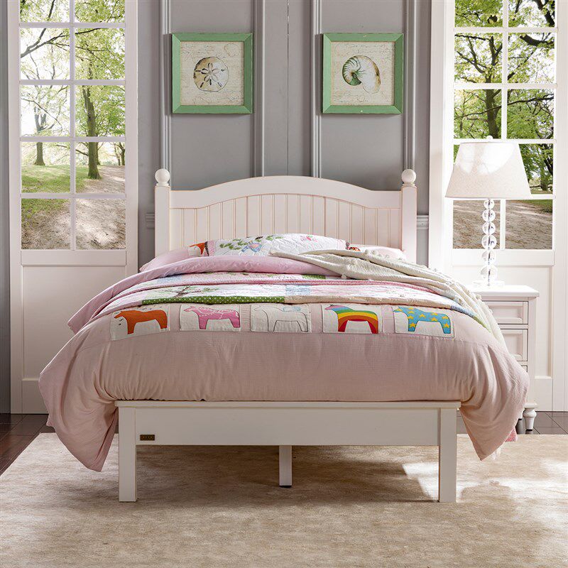 和年美家美式全实木家具单人小床女孩公主圆柱床小户型儿童实木床