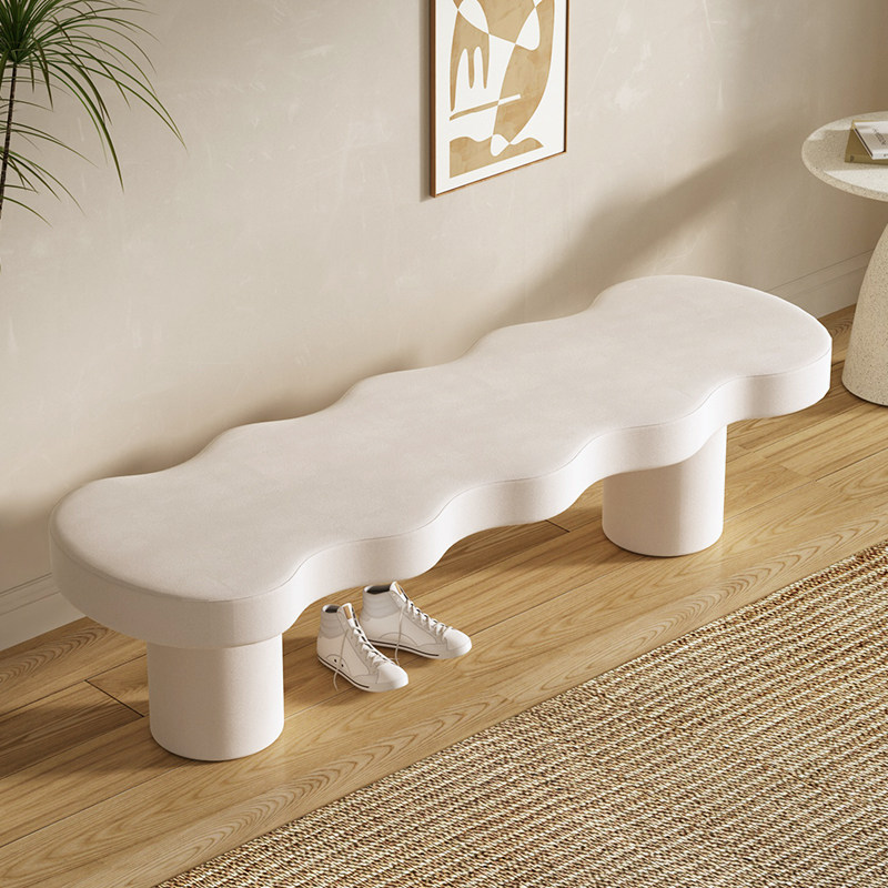 奶油风家用门口换鞋凳卧室床尾凳衣帽间沙发凳长条凳床榻波浪设计
