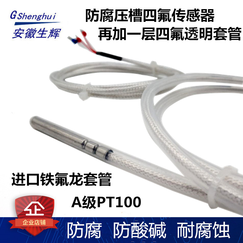 套四氟防腐PT100温度传感器抗高温防腐耐酸碱电镀化工铁氟龙探头