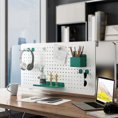 桌面洞洞板置物架屏风免打孔可立式隔板办公室收纳墙上金属展示架