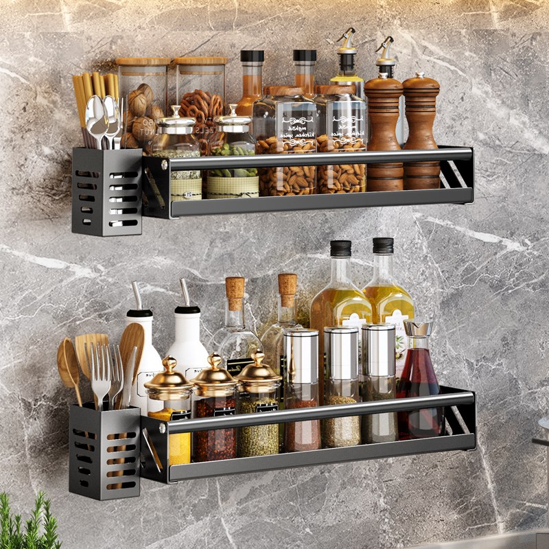 厨房调料置物架不锈钢调料架壁挂式免打孔调味品油盐酱醋收纳挂架