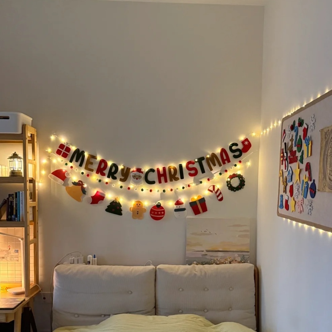 圣诞节装饰拉旗挂件圣诞树装扮道具店铺挂饰彩旗儿童氛围场景布置