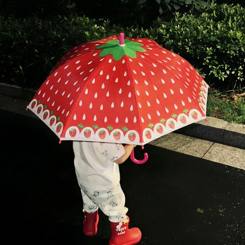 草莓儿童雨伞晴雨伞小学生上学自动伞室外长柄伞幼儿园小巧便携