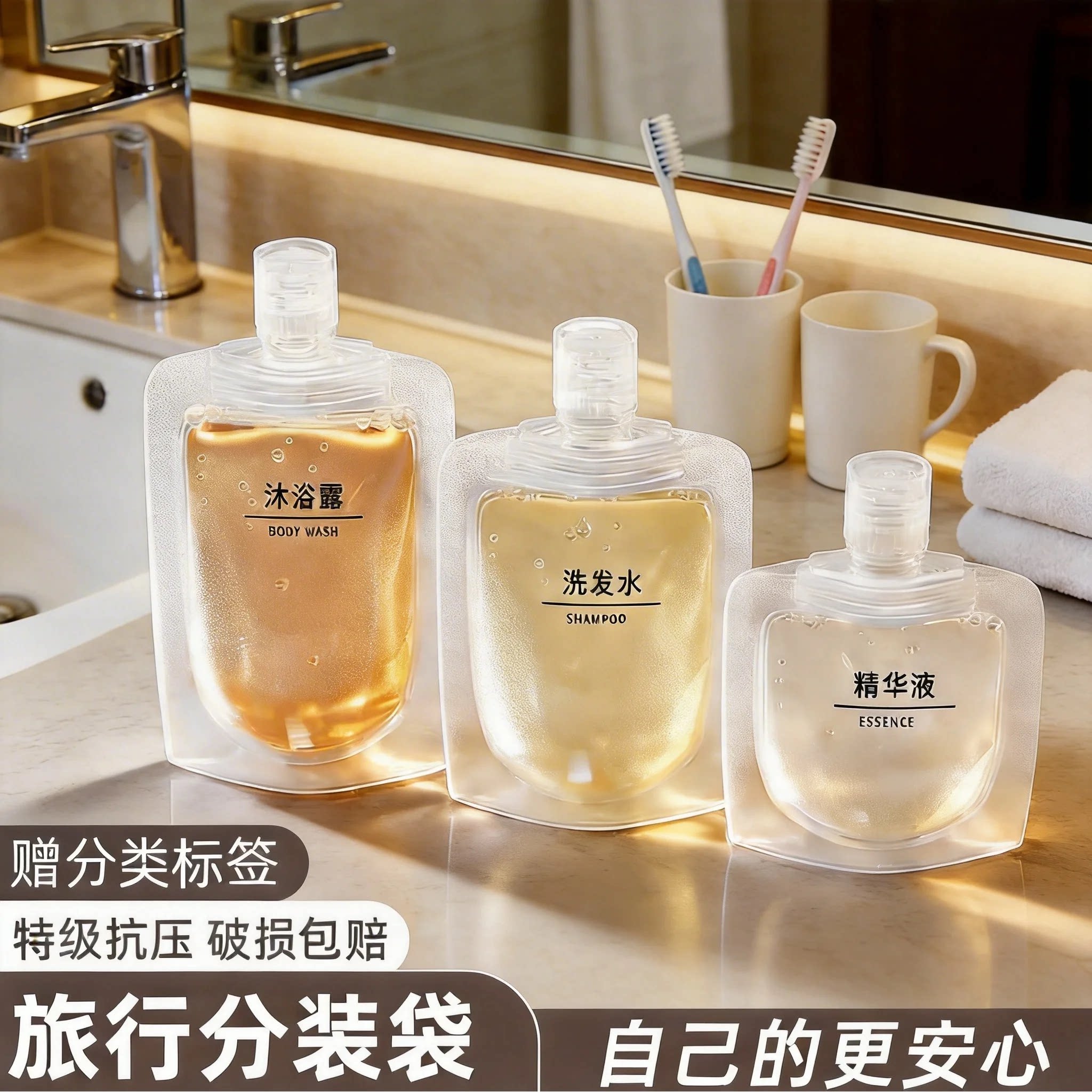 小型便携装旅行分装袋洗发水沐浴露乳液分装抗压防漏液便携化妆品