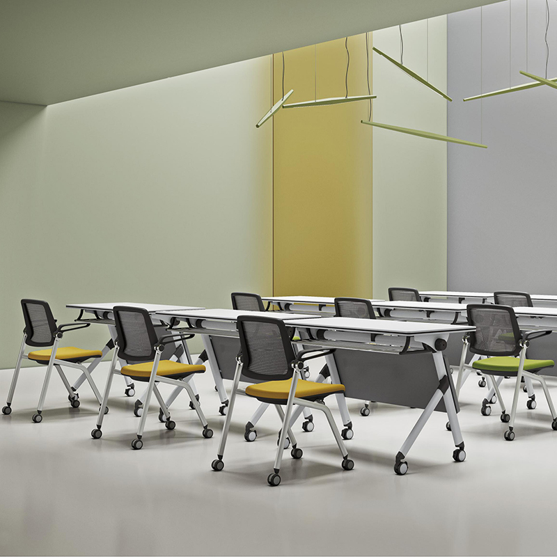 长条桌椅子带轮可堆叠培训椅智慧教室学生上课椅坐板可翻起会议椅