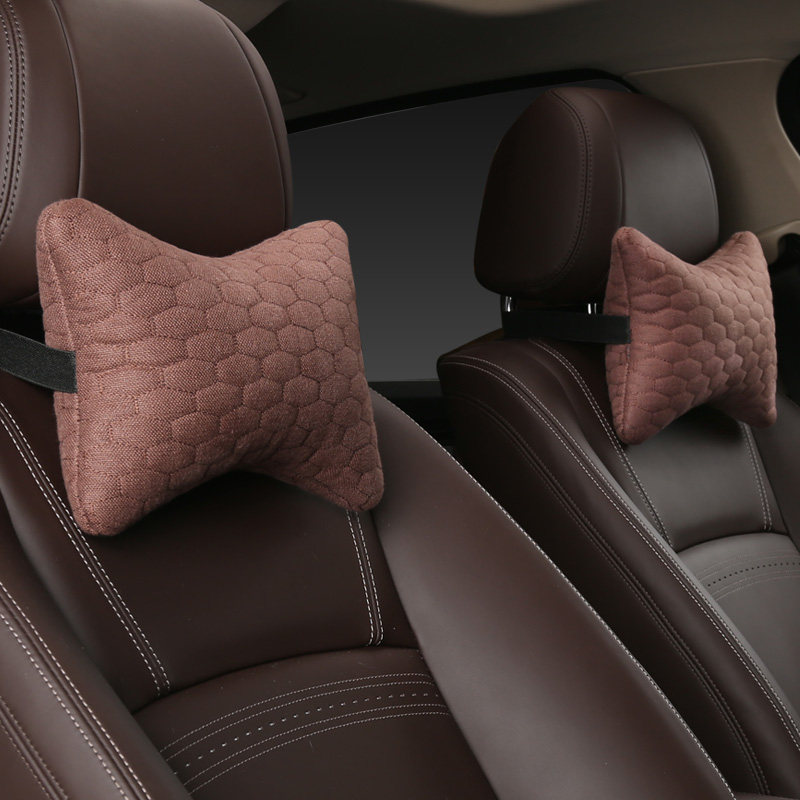 德润淇纯亚麻汽车头枕一对车内用品护颈透气舒适靠垫四季通用安全