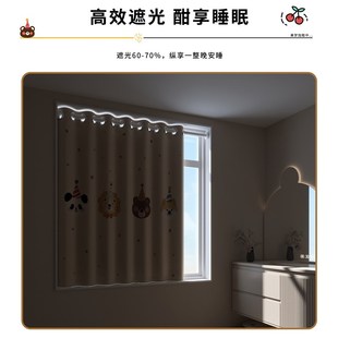 遮光窗帘小窗户单片式罗马杆打孔款男女孩儿童房卧室飘窗卡通挂帘