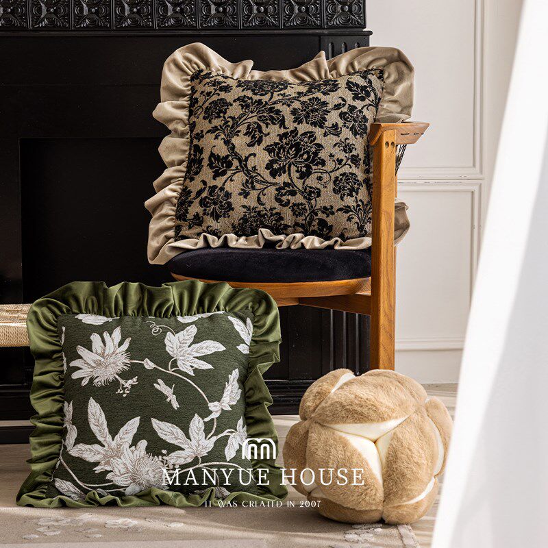 蔓越家 中古风客厅沙发抱枕靠垫雪尼尔提花抱枕套不含芯腰枕靠背