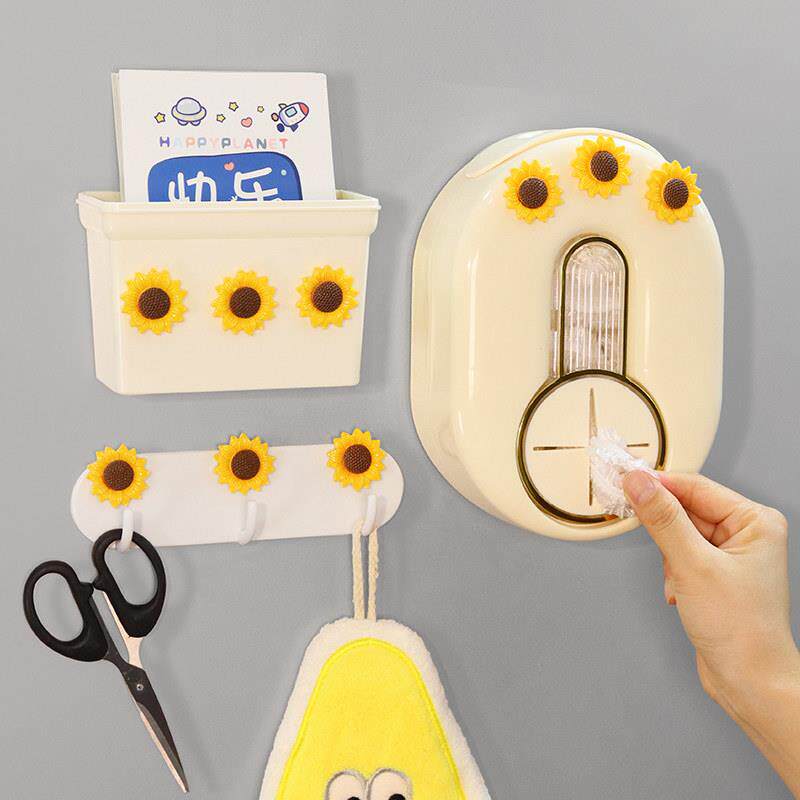 向日葵无痕挂钩冰箱贴一次性保鲜膜套收纳盒强磁吸多功能置物收纳