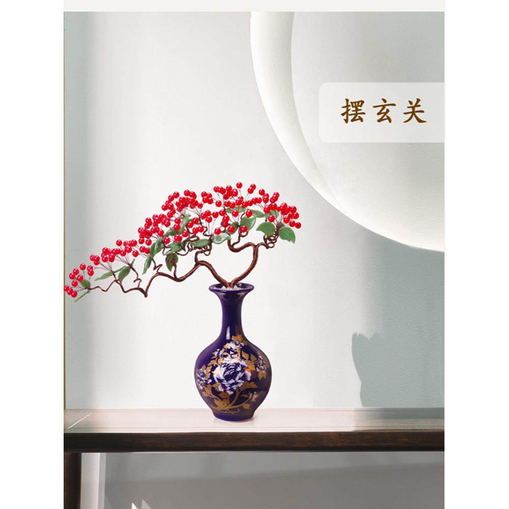 天然红玉髓新中式发财树工艺品玉器装饰品客厅玄关左右电视柜摆件