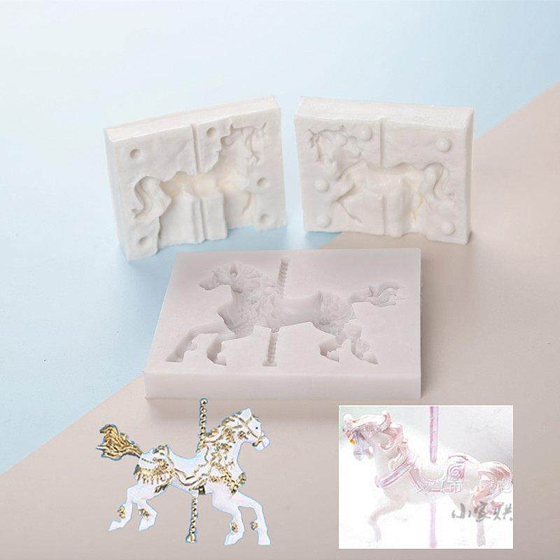 立体双面款 飞马 小马旋转木马硅胶模具翻糖蛋糕装饰