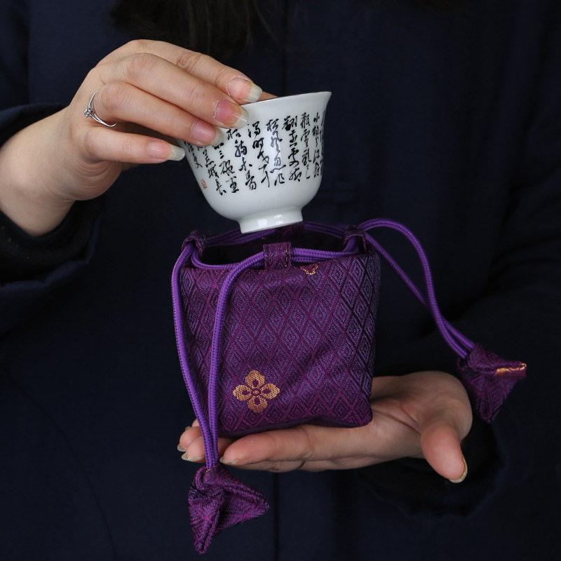 丝绸棉布加厚茶具主人杯收纳包旅行袋茶杯袋布艺茶壶织锦菱花布包