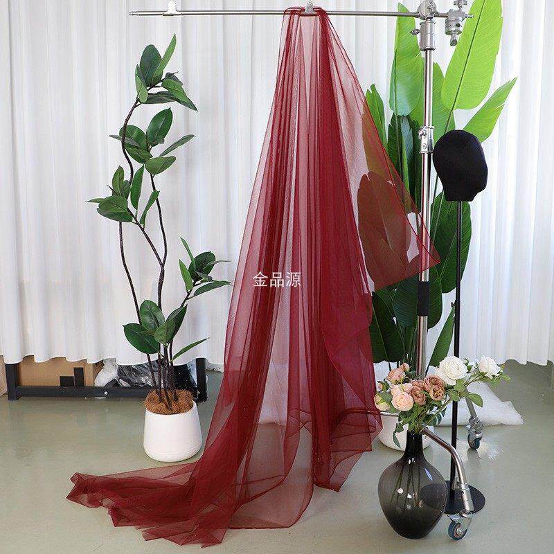 安可拉红色透明网纱布料婚纱礼服面料婚庆拍摄场景布置裙子面料