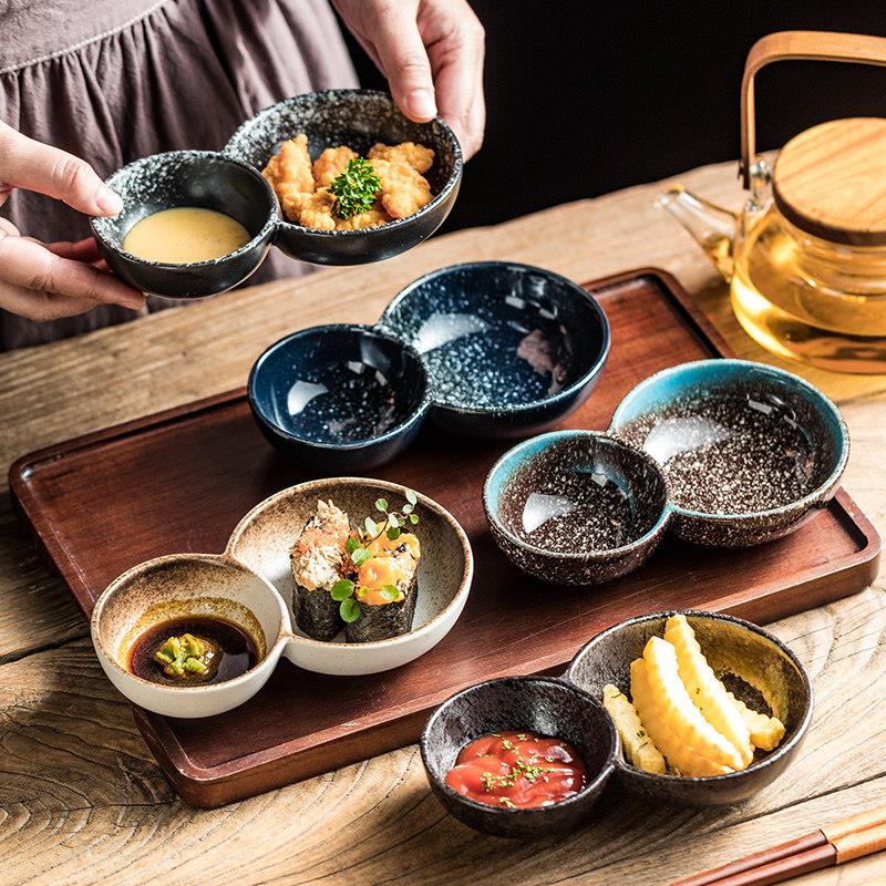日式子母碗创意餐厅火锅店调料碗酱料碗高颜值陶瓷分格碗特色菜碗