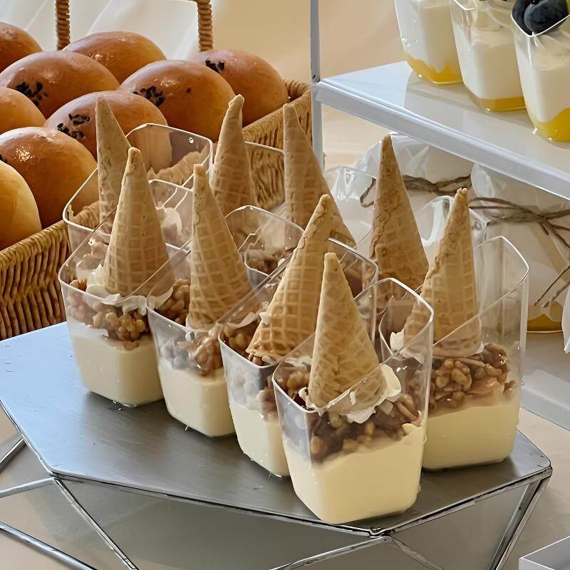 迷你一次性布丁杯斜口甜品台80ml透明塑料杯子方形慕斯杯
