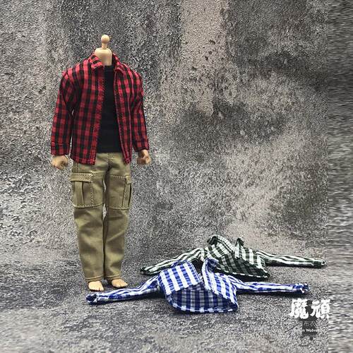 112新款兵人衣服男6寸可动人偶配件CF布衣潮流牛仔裤格子衬衣套装