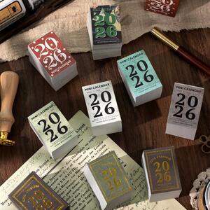 言己烫金封面迷你小日历合集 轻复古风格日撕365天记事桌面摆件