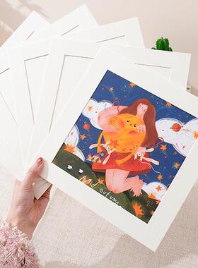 卡纸框白色正方形儿童画画框装裱Q版卡通人物插画作品展示纸相框